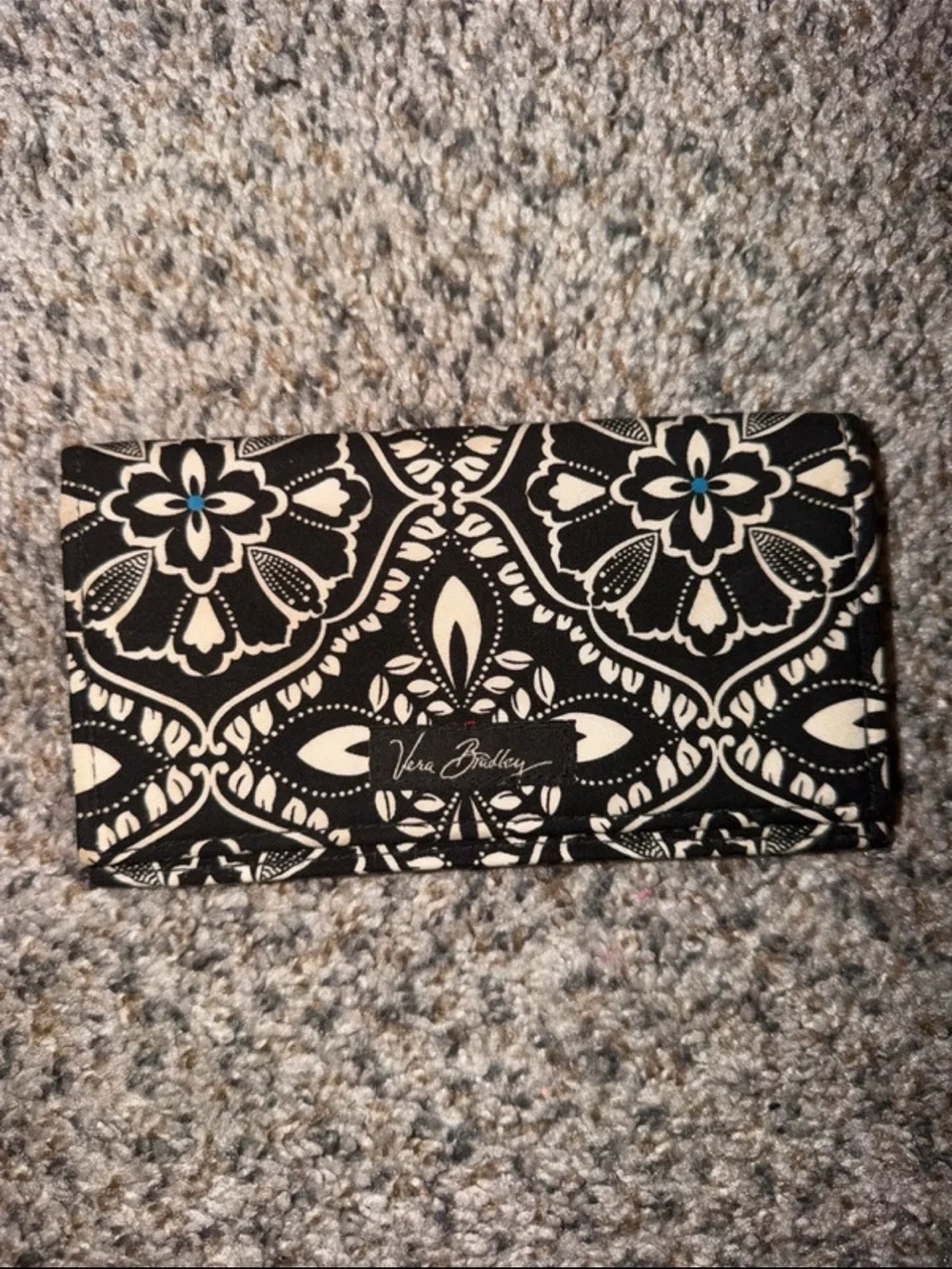 Vera Bradley Black & Cream Floral Medallion Wallet with Teal Accent